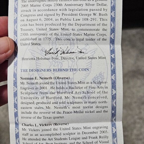 2005 UNITED STATES MARINE CORPS 230th ANNIV SILVER DOLLAR PROOF SET- w/COA&Box - Picture 4 of 9